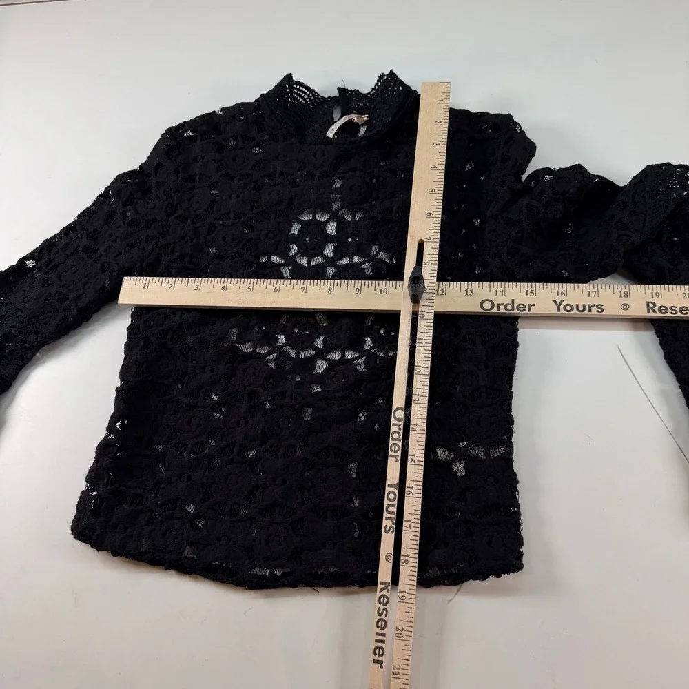 Free People Black Lace Cutout Bell Sleeve‎ Mock Neck Top Size XS